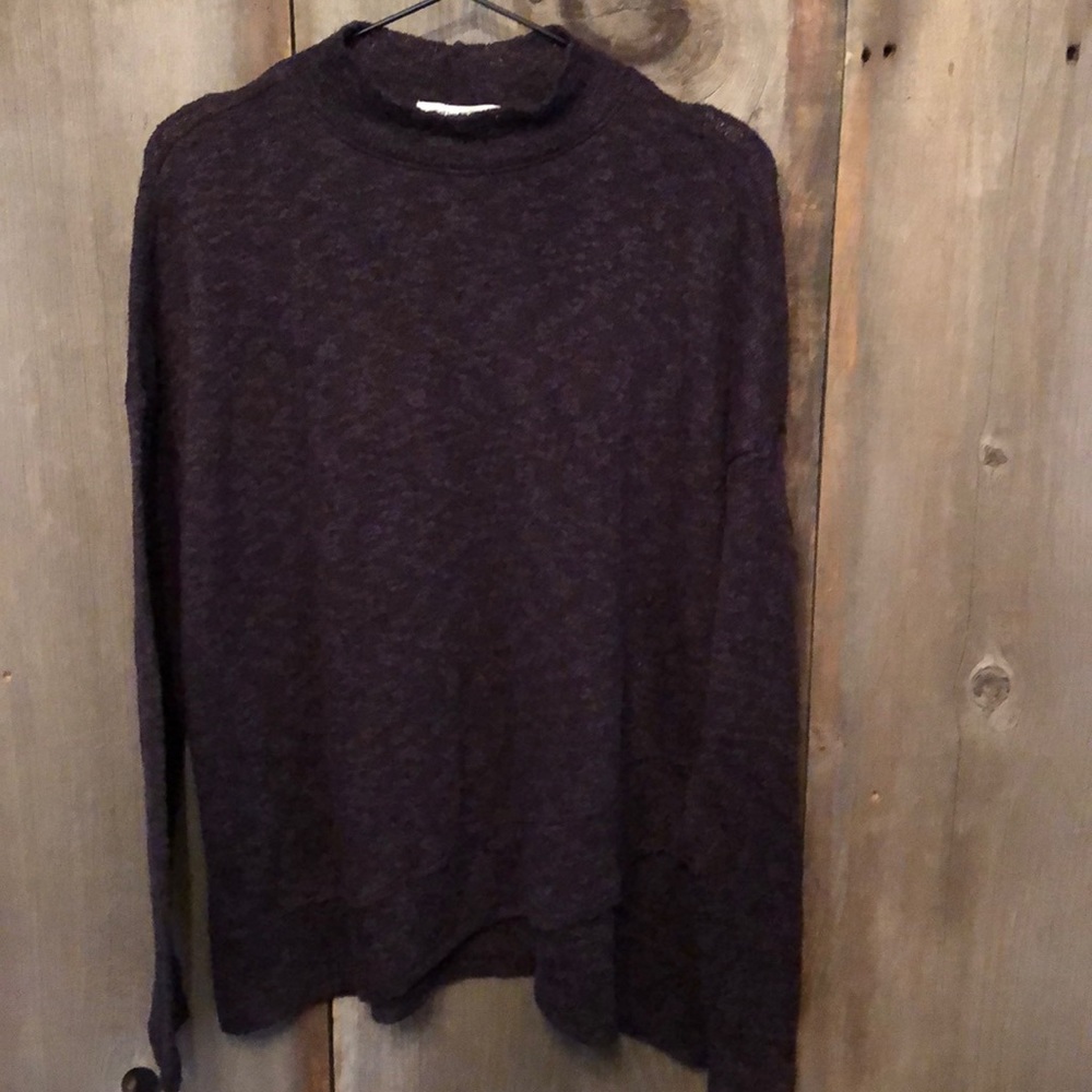 American Eagle Plum Purple Mock Neck Sweater Textured Knit Overlap Front Medium